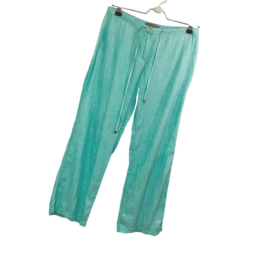 Tommy Bahama Aqua 100% Linen Pants Coastal Minimalist Drawstring Straight Size 2